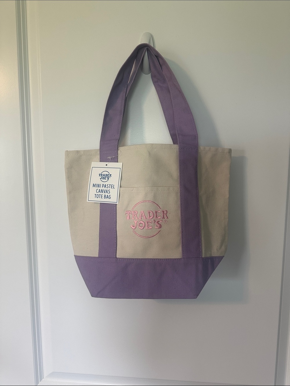 Trader Joe’s Mini Pastel Canvas Tote Bag - Lavender & Cream
